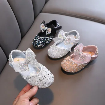 2023 Летни нови обувки за танци с панделка принцеси за момичета, кожени обувки за малки деца