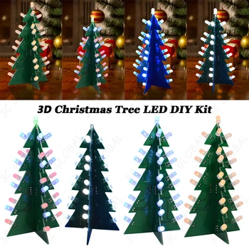Триизмерна 3D Коледно дърво, led, определени за diy, син, жълт, бял, цветен комплект от 3 печатни платки, led светкавица, набор от електронни развлечения