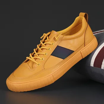 Черна кожена обувки за момчета, мъжки обувки на равна подметка, Пролетно-лятна мода обувки-машина, мъжки класически вулканизированные маратонки на равна подметка, а a53-55