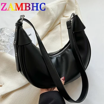 Мека проста дамска чанта, дамски чанти през рамо във формата на полумесец, обикновена чанти и портмонета 2023, Нова чанта за пътуване Hobos